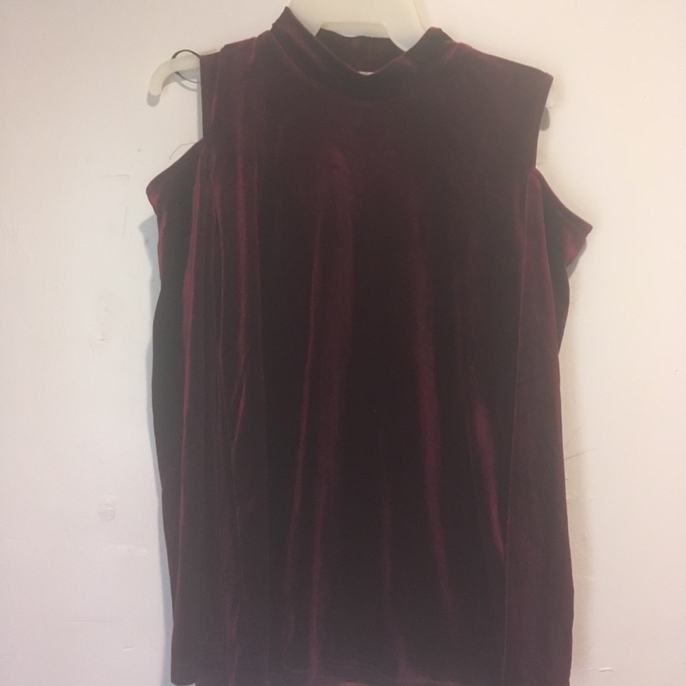 Long Sleeve Red Velvet Top w/ Shoulder CutOuts